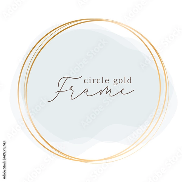 Obraz Gold circle frame sketch lines with watercolor background. Vector doodle golden circles Ion white background