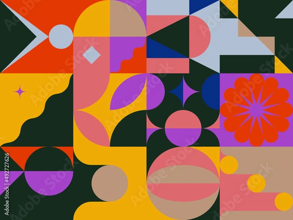 Fototapeta Modernism Aesthetics Inspired Vector Graphic Pattern Made With Abstract Geometric Shapes