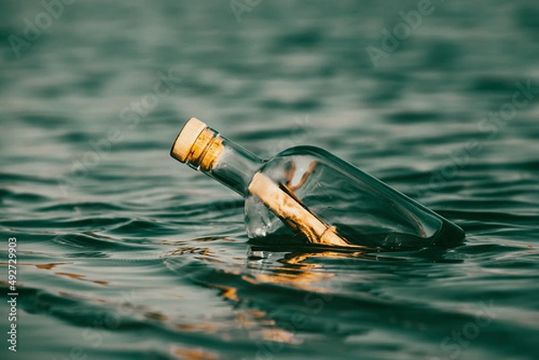 Obraz Message in a bottle floating on the ocean waves. Calling for help.