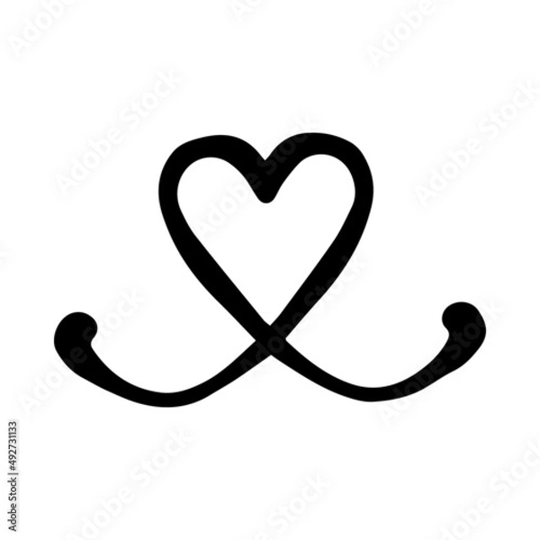 Obraz Black line doodle heart nose. Vector Outline illustration. Nature monochrome line art design. Hand drawn simple linear art