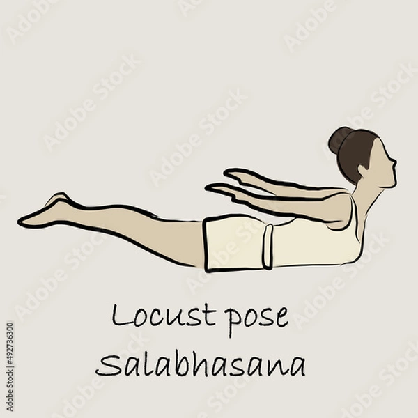 Fototapeta Yoga, sports, gymnastics. Human body health. Healthy lifestyle. Asanas for Vishuddha Chakra. Cobra pose, plank, camel pose, boat pose. Isolated vector objects. 