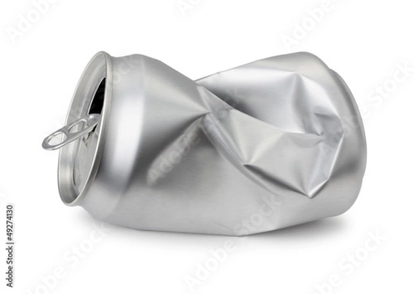 Fototapeta Crumpled empty blank can, Crushed soda or beer can isolated