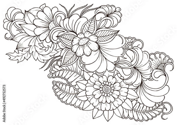 Obraz Flower pattern in black and white. Can use for print , coloring and card design