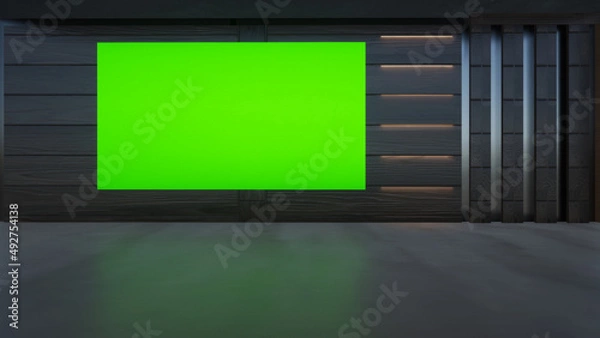 Obraz virtual studio set with green screen shot 3d illustration	
