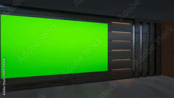 Obraz virtual studio set with green screen shot 3d illustration	