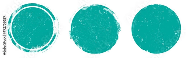 Obraz Circle grunge stamp set. Round vector isolated on white background. Turquoise stamp vector. Collection for grunge badge, seal, ink and stamp design template. Round grunge hand drawn circle shape