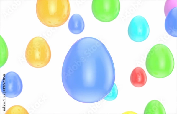 Fototapeta Colorful Easter eggs on white isolated  background. 3d rendering.