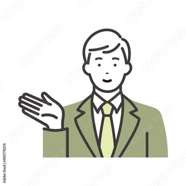 Fototapeta スーツ姿の若いビジネスマン　案内するポーズ