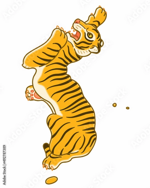Obraz A map of the Korean Peninsula in the shape of a tiger. Vector line art illustration.