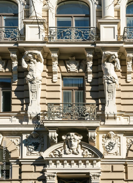 Obraz Fragment of Art Nouveau architecture style of Riga city , Latvia