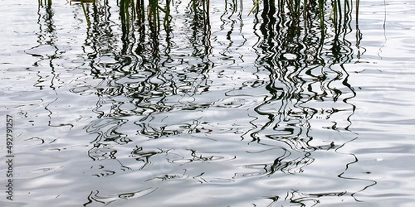 Fototapeta Zoom background. Abstract background. Reflections spreading on soft blue water and dissipating into surreal imaginary forms.