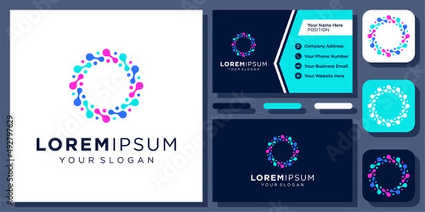 Fototapeta Molecule Colorful Ion Connection Technology Digital Science Vector Logo Design with Business Card