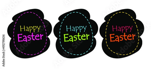 Fototapeta happy Easter. stickers for Easter. black modern fashion stickers in the shape of an egg. vector illustration for Easter. bright label "happy Easter". a label for a gift