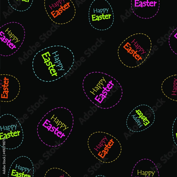 Fototapeta happy Easter. seamless easter background. fashionable black vector background with egg silhouette and Easter greetings. bright elements on a black background
Black easter pattern with vector eggs
