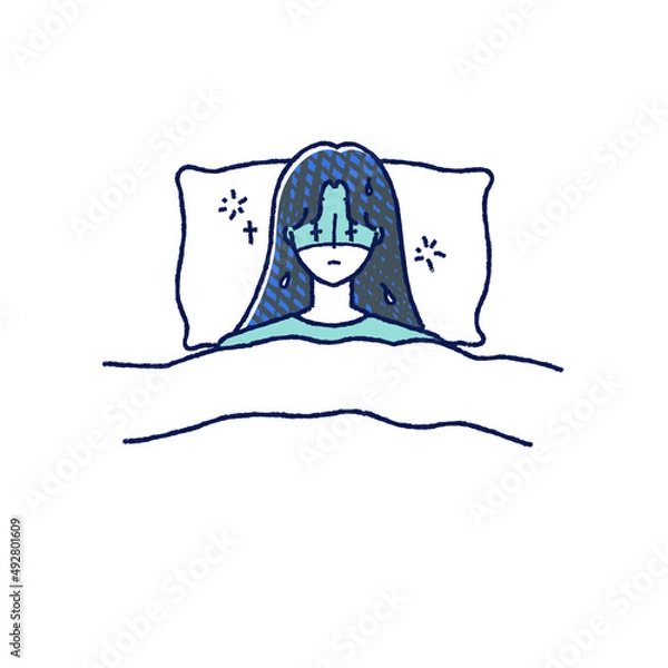 Fototapeta 顔色が悪い　真っ青　病気　女性　イラスト	