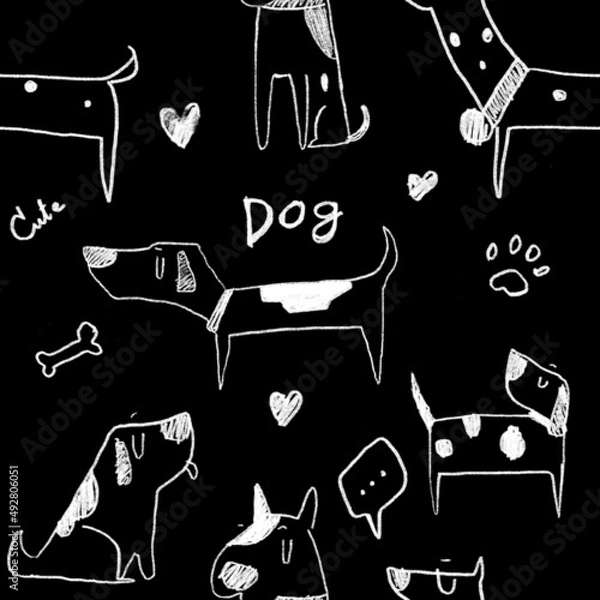 Obraz Cute dog, hand drawn for seamless pattern