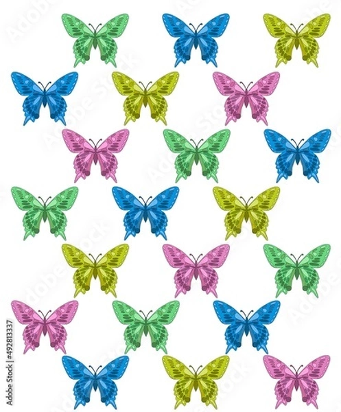Fototapeta Summer butterfly seamless repeat pattern design background. Colorful folk  seamless pattern with butterflies and flowers. Illustration good for wallpapers, notebooks, crafts 