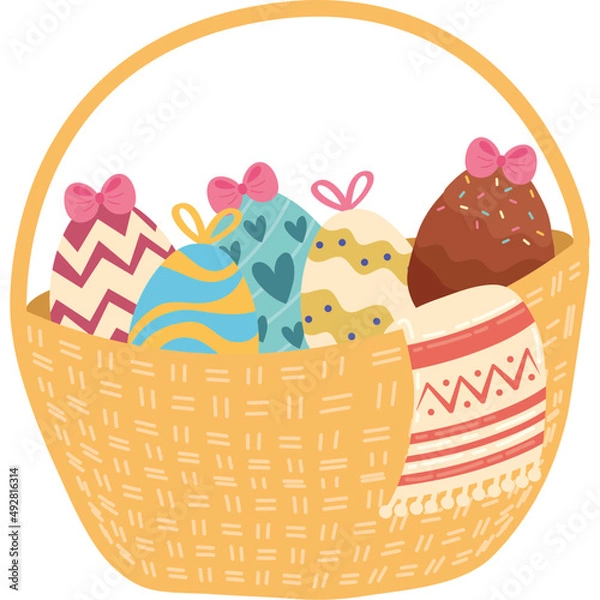 Fototapeta straw basket with easter eggs