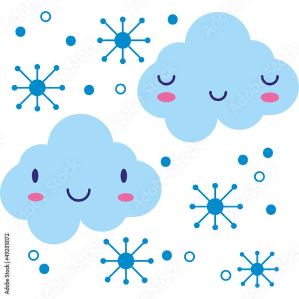 Fototapeta clouds characters and snowflakes