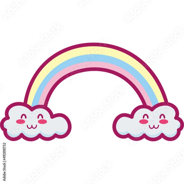 Obraz clouds with rainbow kawaii characters