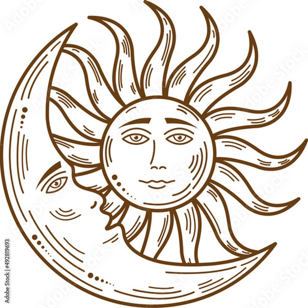 Fototapeta crescent moon and sun