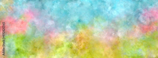 Fototapeta Colorful spring watercolor art texture in banner design backdrop