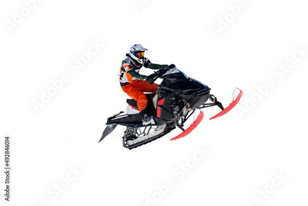 Obraz jump with snowmobile, isolated white