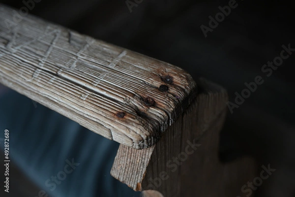 Obraz detail of old used wooden church pew chapel
