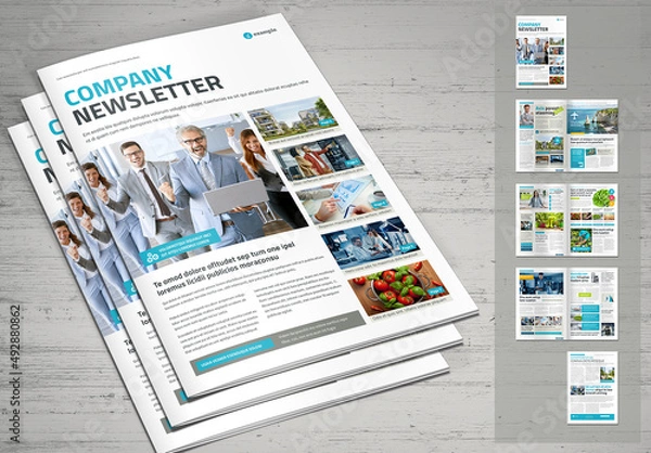 Fototapeta Newsletter Layout in Bright Colors with Cyan Accents