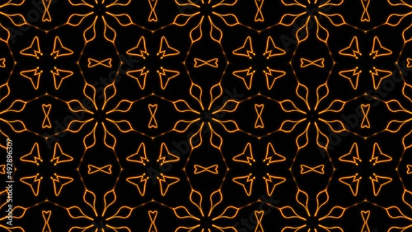 Fototapeta Abstract orange geometric seamless pattern background. Abstract Stripes Kaleidoscope. Fast Psychedelic Colorful Kaleidoscope VJ background. Disco Abstract Background. Kaleidoscope effect