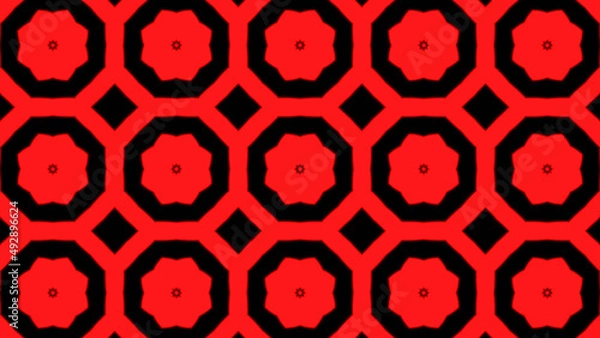 Fototapeta Abstract red geometric seamless pattern background. Psychedelic Colorful VJ background. Disco Abstract Motion Background. Kaleidoscope effect