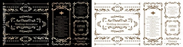 Fototapeta 春の植物モチーフのフレームセット。ビンテージフラワー。装飾デザイン。流行りのあしらい	
