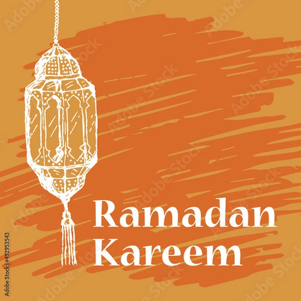 Fototapeta Arabic Lantern Ramadan kareem hand drawn style orange