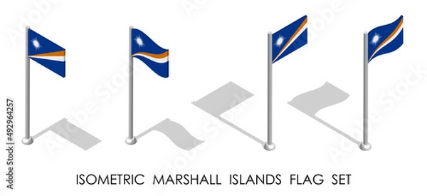 Obraz isometric flag of MARSHALL ISLANDS in static position and in motion on flagpole. 3d vector