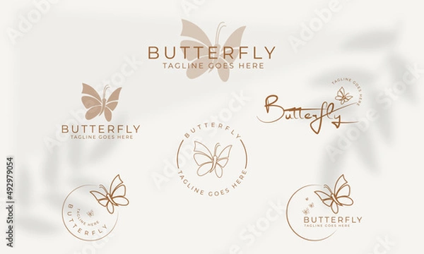 Fototapeta Beauty Butterfly logo. Luxury line logotype design. Universal premium butterfly symbol logotype.