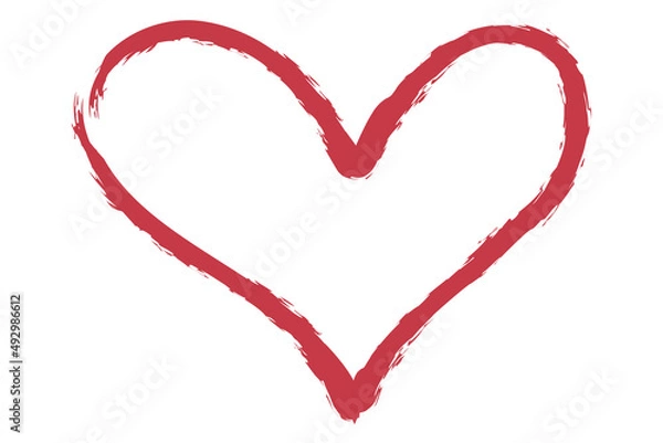 Obraz Heart contour vector. Red hand drawn love icon isolated. Paint brush stroke heart icon. Hand drawn vector for love logo, heart symbol, doodle icon and Valentine's day. Painted grunge vector shape