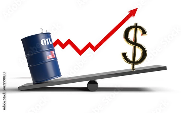 Obraz USA oil barrel and dollar sign price growth 3D rendering