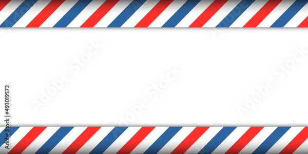 Fototapeta Barber red blue striped line background template with shadow and black empty white space. Construction safety sign banner