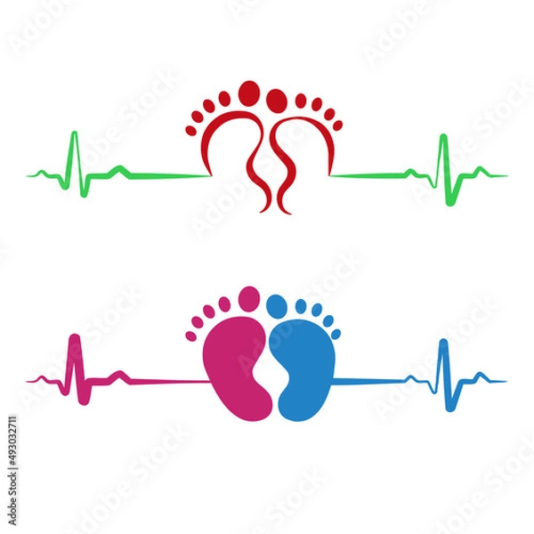 Obraz Baby footprint flat icon isolated on white background. Baby heartbeat. Child's sonogram. Design elements for nursery decor, photoshoot, family concepts, paediatrics. Vector illustration. EPS10.