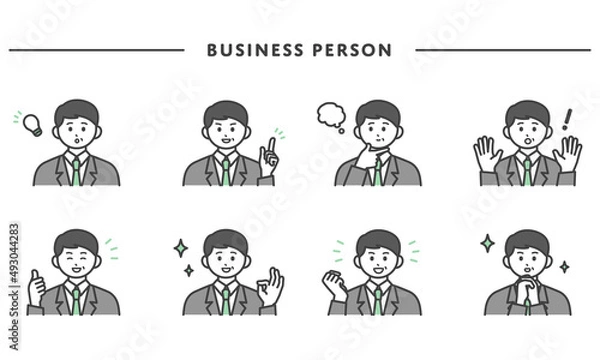 Fototapeta ビジネスパーソンの表情とジェスチャーのイラスト素材セット