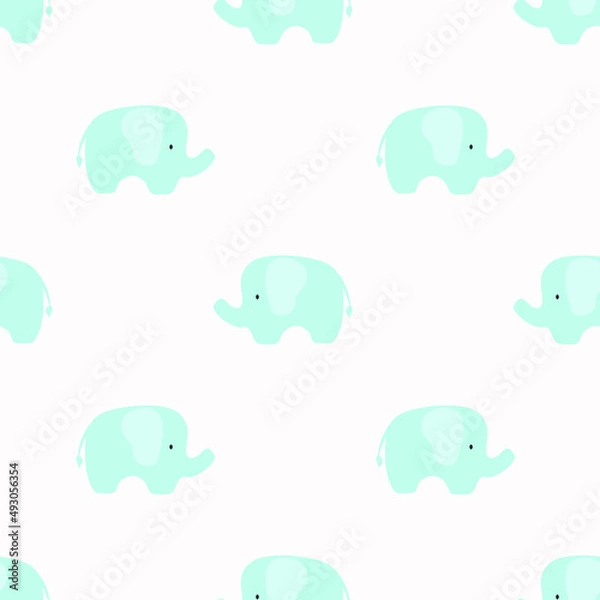 Obraz Vector seamless pattern with hand drawn cute blue elephant. Print with a blue elephant