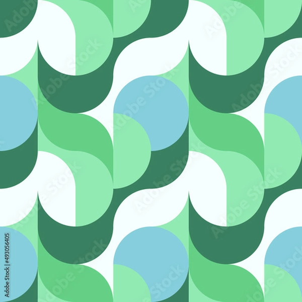 Fototapeta Abstract vector minimalistic poster with simple round shapes. Geometric background in turquoise