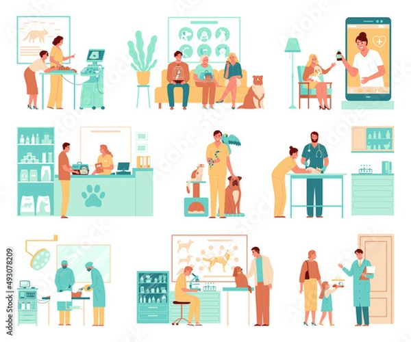 Fototapeta Veterinary Flat Icons Set