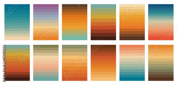 Fototapeta retro 70s stripes background set. Gradient sunset