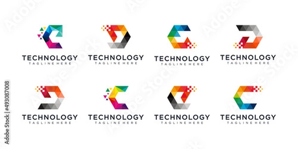 Obraz collection of Modern logo geometrical, colorful technology logo set, Modern logo technology