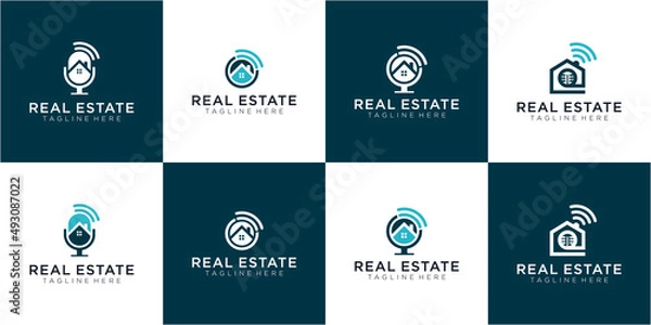 Obraz Set of Real estate property podcast logo design,podcast home logo vector