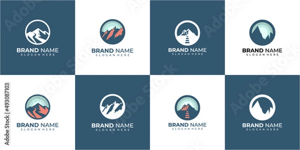 Obraz Set of vintage hand drawn travel badges. Camping labels concepts. Mountain expedition logo designs.