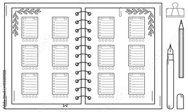 Fototapeta Bullet journal. Hand drawn diary. Effective way to organize yourself.