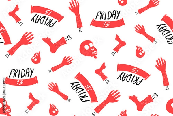 Obraz Seamless pattern Friday 13 with torn body parts