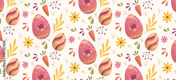 Fototapeta Easter pattern with colourful eggs. Vector illustration.